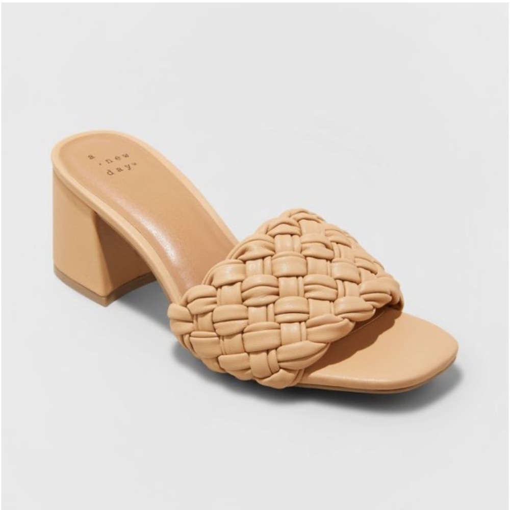 Slide Heels Tan Braided Detail